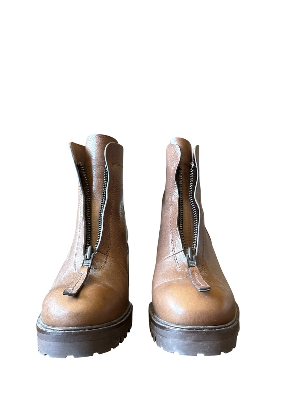 Pedro Garcia Brown Front-Zip Leather Combat Boots size 9.5